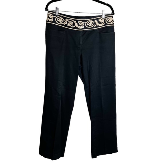 LOFT Pants - Ann Taylor Loft - Navy Blue Trousers with Embroidered Waistband - Sz. 8